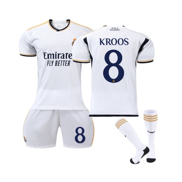 (Real Madrid 2023/24 Hemmetröja Kroos No.8 Fotbollströjasatser för barn Vuxna Aprikos 39