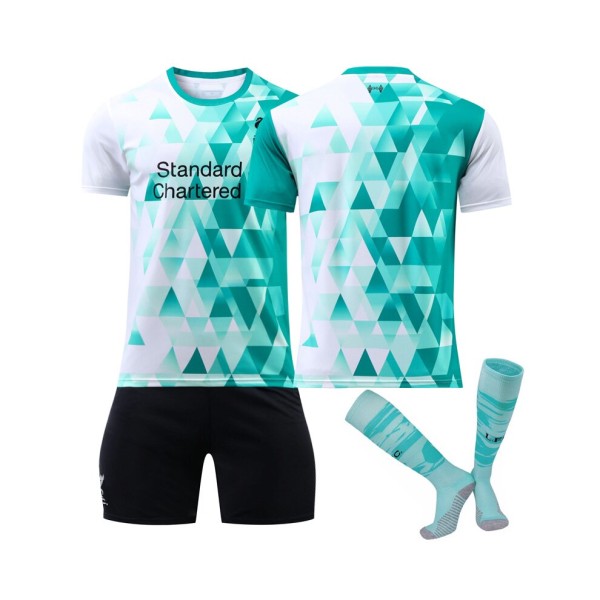 (2022-2023 Liverpool träning Vit grön tröja lagfotbollströja 3-delad kit för barn Vuxna 20(115-125CM)