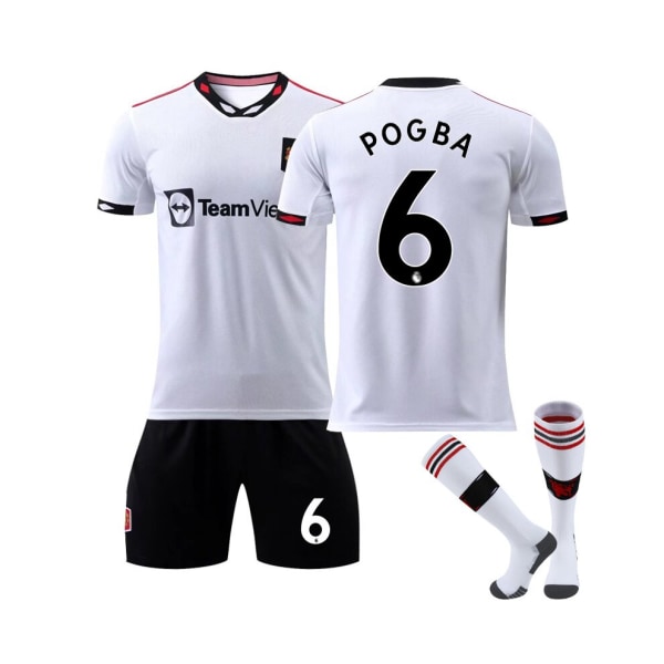 (Manchester United 2022/23 bortatröja Pogba No.6 fotbollströja 3-delade kit för barn Vuxna Rosa 37