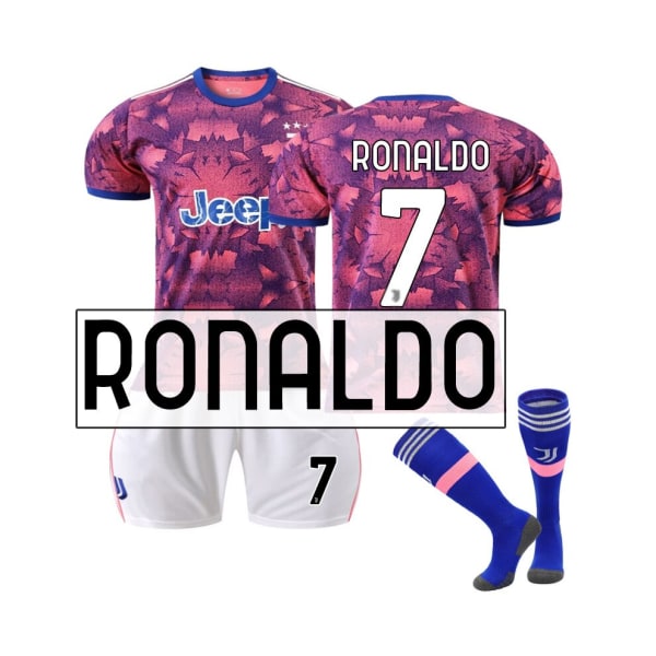 (Juventus Third Jersey 2022/2023 Ronaldo No.7 Fotbollströja 3-delade kit för barn Vuxna black,37