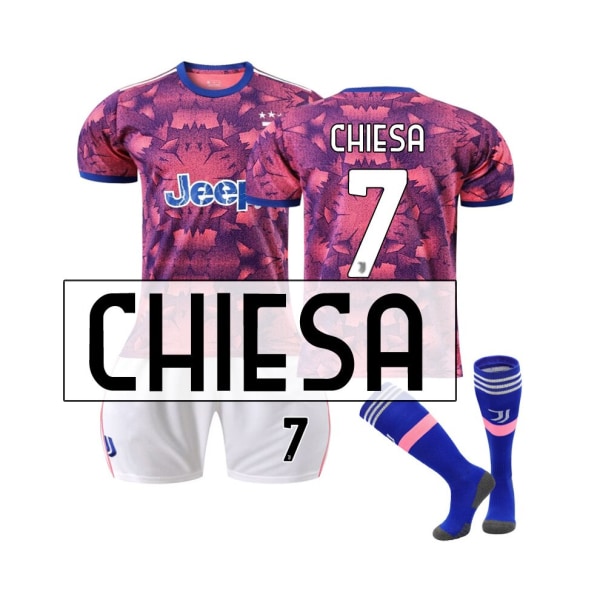 (Juventus Third Jersey 2022/2023 Chiesa No.7 Fotbollströja 3-delade kit för barn Vuxna 22(130-135CM)