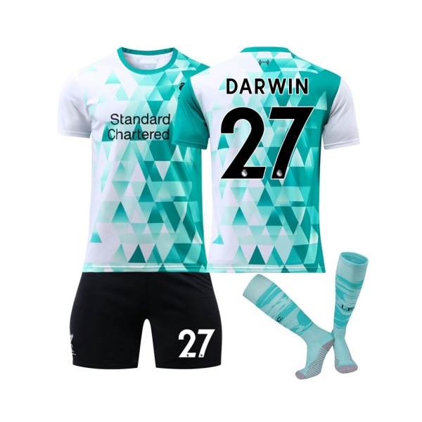 (2022-2023 Liverpool Training Vit Grön tröja Darwin No.27 Fotbollströja 3-delade kit för barn Vuxna 24(140-145CM)