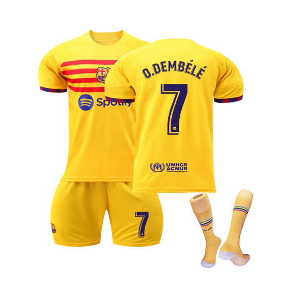 (FC Barcelona 2023 fjärde tröja O.Dembele #7 Fotbollströja för barn Vuxna yellow,M