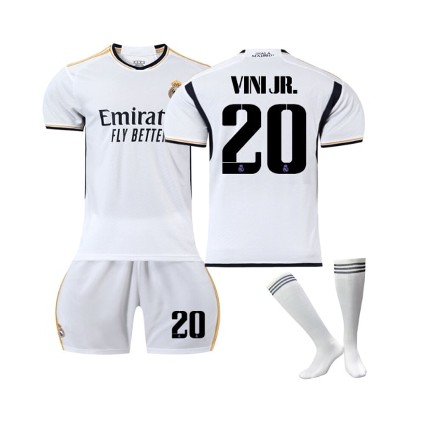 (Real Madrid 2023/24 hemmatröja Vini JR. No.20 fotbollströja 3-delad set för barn Vuxna grå 37