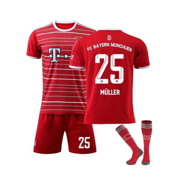 (Bayern München 22-23 Home Kit Muller No.25 Fotbollströja 3-delade kit för barn Vuxna 18(100-110CM)