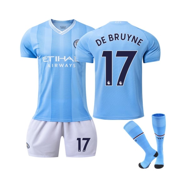 (2023/24 Manchester City Home #17 De Bruyne Fotbollströja Kit för barn Vuxna XL(180-190CM)