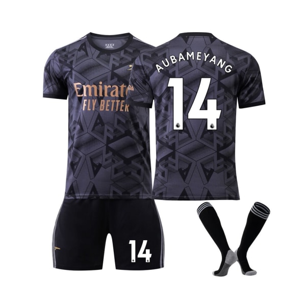 ( Arsenal 22/23 bortatröja Aubameyang No.14 Fotbollströja 3-delade kit för barn Vuxna 16(90-100CM)