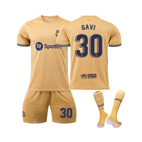 (FC Barcelona bortatröja 2022/23 Gavi No.30 fotbollströja 3-delade kit för barn Vuxna 2XL(1885-195CM)