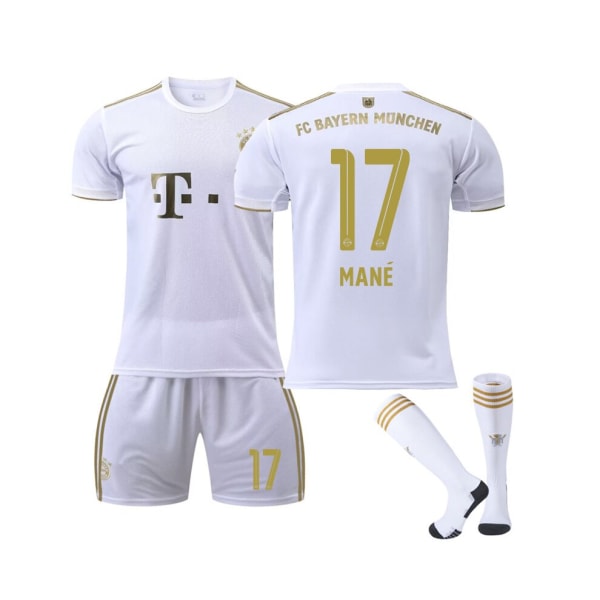 (Bayern 22/23 Away Jersey Mane No.17 Fotbollströja 3-delade kit för barn Vuxna Pink