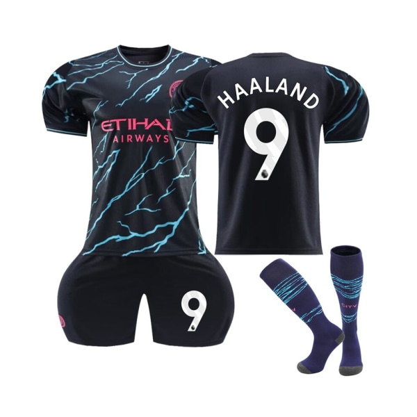 (2023/24 Manchester City Third Shirt #9 Haaland Fotbollströja Kits XS(160-165CM)
