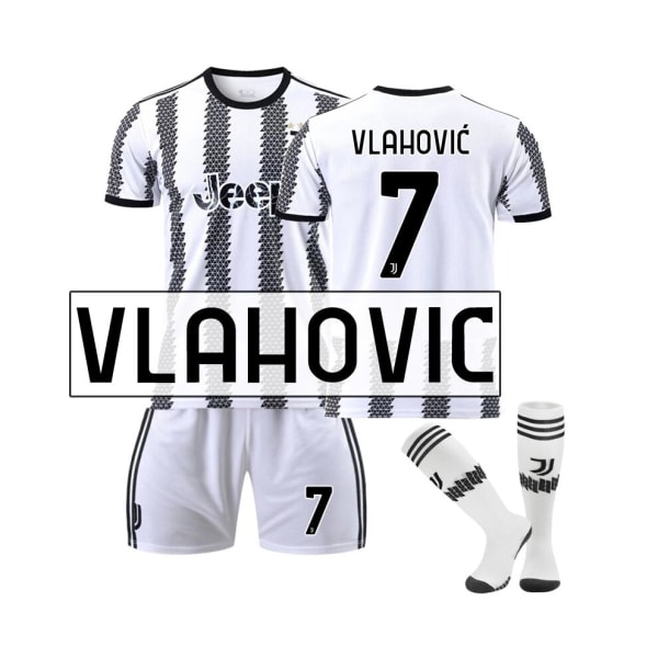 (Juventus hemmatröja 2022/23 Vlahovic No.7 fotbollströja 3-delade kit för barn Vuxna 18(100-110CM)