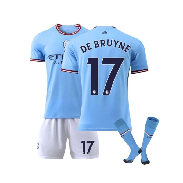 (Manchester City F.C. Home 22/23 Jersey De Bruyne No.17 Fotbollströja 3-delade kit för barn Vuxna 24(140-145CM)