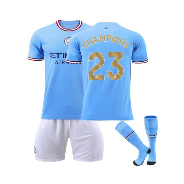 (2023 Manchester City Champions Jubileumssats för fotbollströja för barn, vuxna M(170-175CM)