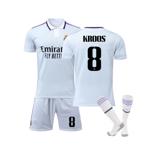 (Real Madrid 2022/23 hemmatröja Kroos No.8 fotbollströja 3-delade kit för barn Vuxna 26(145-150CM)