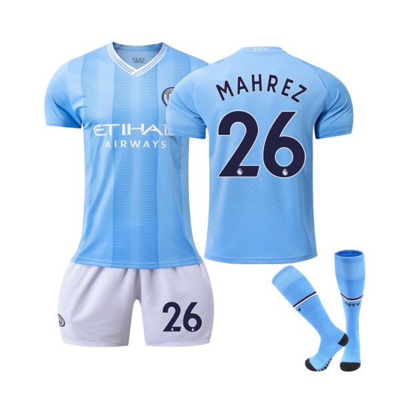 (2023/24 Manchester City Home #26 Mahrez Fotbollströja Kit för barn Vuxna 22(120-130CM)