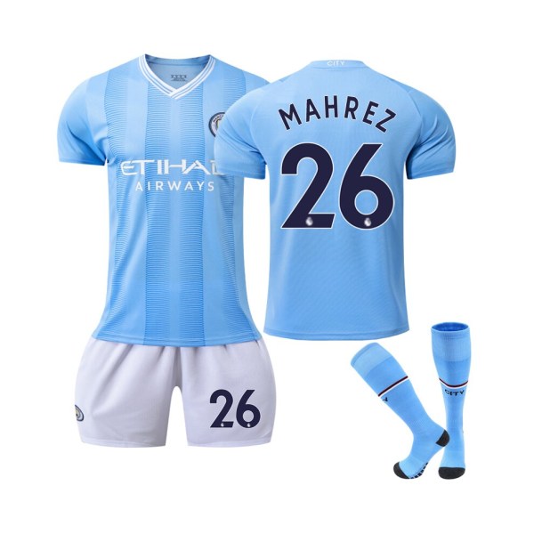 (2023/24 Manchester City Home #26 Mahrez Fotbollströja Kit för barn Vuxna XS(160-165CM)