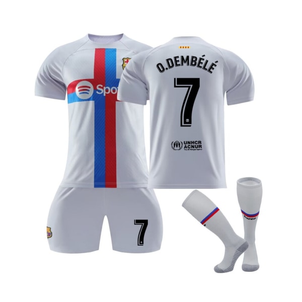 ( FC Barcelona 2022/23 Stadium tredje tröja O.Dembele No.7 Fotbollströja 3-delade kit för barn Vuxna Grön S