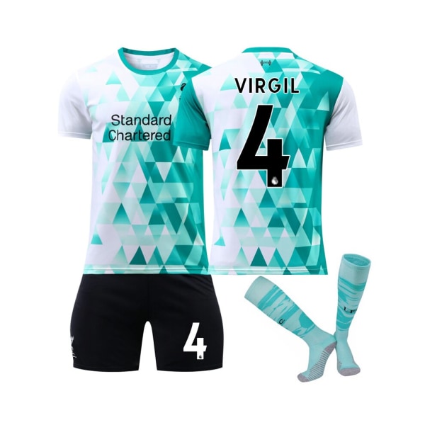 (2022-2023 Liverpool Training Vit Grön tröja Virgil No.4 Fotbollströja 3-delade kit för barn Vuxna