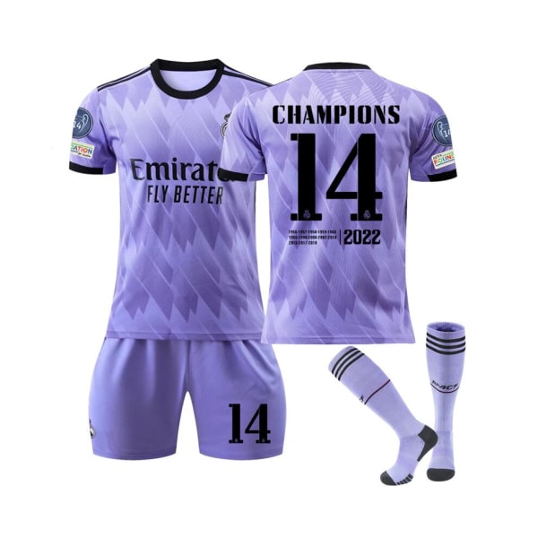 (Real Madrid 2022/23 Away Jersey Champions No.14 Fotbollströja 3-delade kit för barn Vuxna