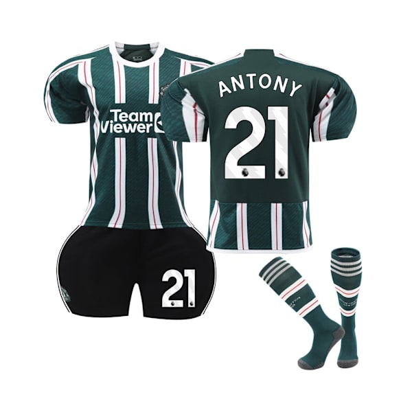 (2023/24 Manchester United Borta #21 Antony Fotbollströja Set Black,3XL
