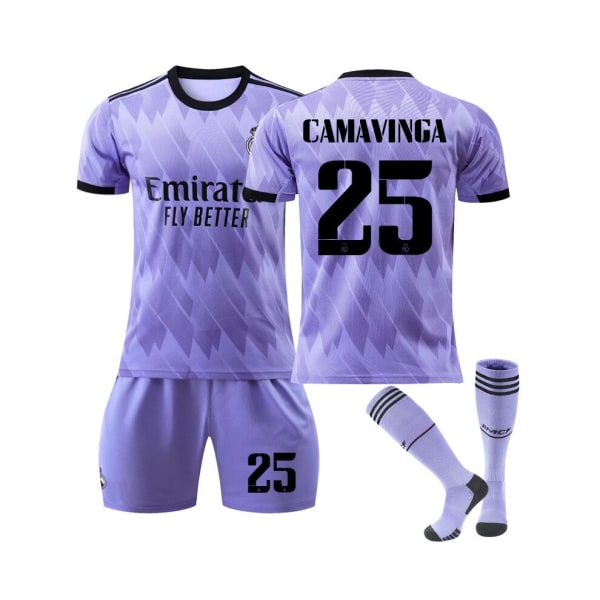 (Real Madrid 2022/23 Bortröja Camavinga No.25 Fotbollströja 3-delade kit för barn Vuxna 24(140-145CM)