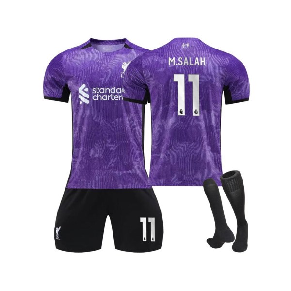 (2023-2024 New Purple Second Away #11 M.Salah Fotbollströja Fotbollströja Kit för barn Vuxna XS(160-165CM)