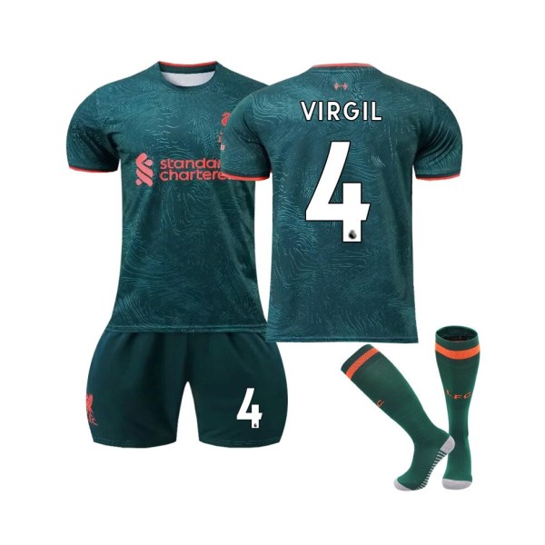 (Liverpool FC 2022/23 Third Jersey Virgil No.4 Fotbollströja 3-delade kit för barn Vuxna Vit 39