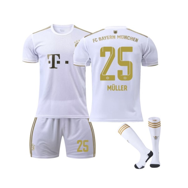 (Bayern 22/23 bortatröja Muller No.25 fotbollströja 3-delade kit för barn Vuxna M(170-175CM)