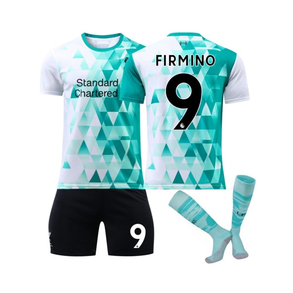 (2022-2023 Liverpool Training Vit Grön tröja Firmino No.9 Fotbollströja 3-delade kit för barn Vuxna 26(145-150CM)