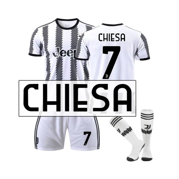(Juventus hemmatröja 2022/23 Chiesa No.7 fotbollströja 3-delade kit för barn Vuxna 2XL(1885-195CM)