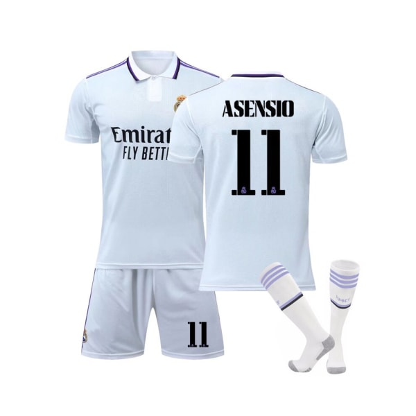 ( Real Madrid 2022/23 hemmatröja Asensio No.11 fotbollströja 3-delade kit för barn Vuxna kaki 42