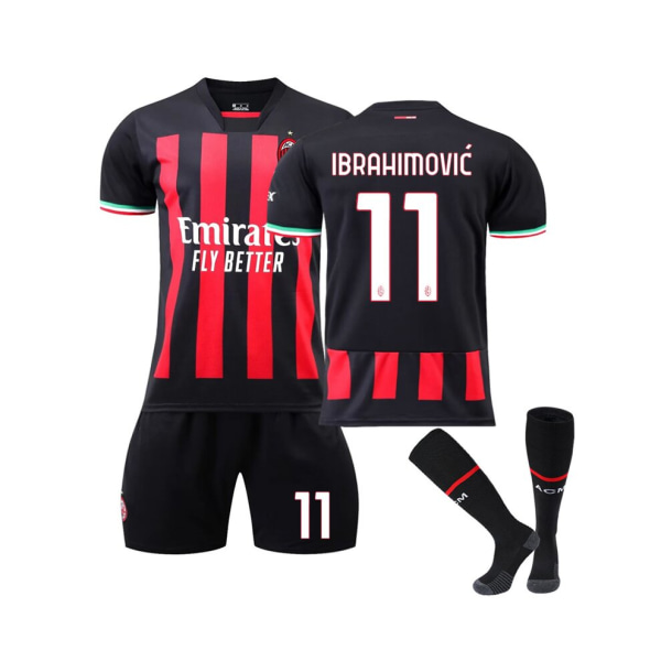 (AC Milan hemmatröja 2022/23 Ibrahimovic No.11 fotbollströja 3-delade kit för barn Vuxna 16(90-100CM)