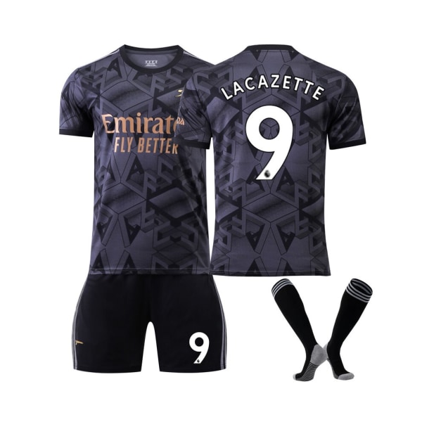 (Arsenal 22/23 Away Jersey Lacazette No.9 Fotbollströja 3-delade kit för barn Vuxna khaki,38