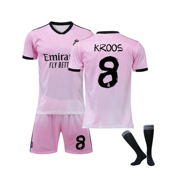 (Real Madrid Pink Joint Commemorative Edition tröja Kroos No.8 Fotbollströja 3-delade kit för barn Vuxna XS(155-165CM)