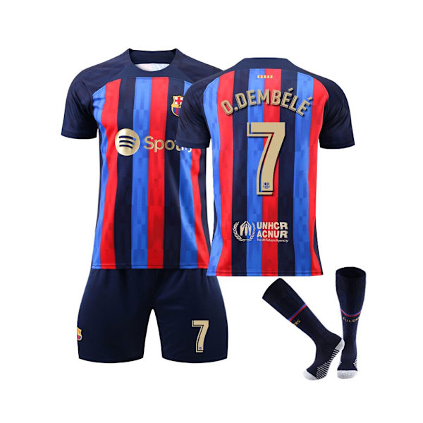 (FC Barcelona Home Kit 2022/2023 O.Dembele No.7 Fotbollströja 3-delade kit för barn Vuxna 18(100-110CM)