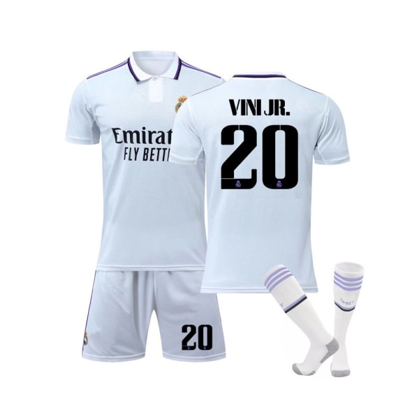 (Real Madrid 2022/23 hemmatröja Vini JR. No.20 fotbollströja 3-delade kit för barn Vuxna 16(90-100CM)