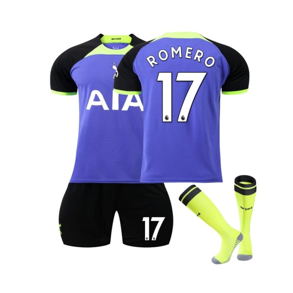 2022/2023 Tottenham bortatröja Lila Romero No.17 Fotbollströja 3-delade kit för barn Vuxna 20(115-125CM)