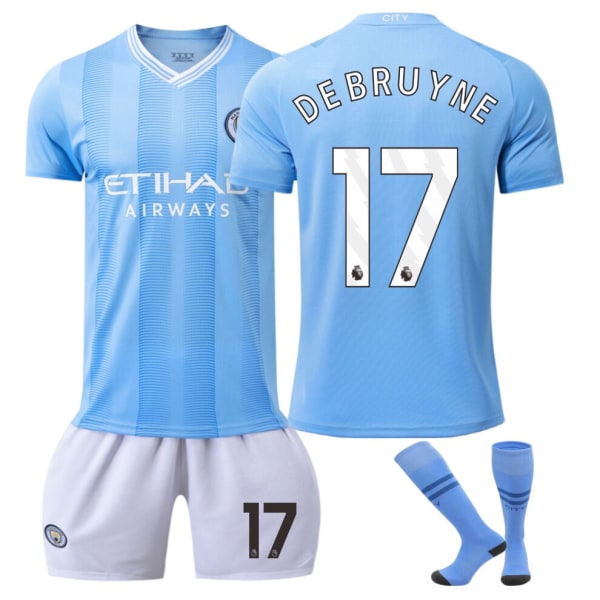 23-24 Manchester City FC hemmafotbollströja set nr 17 DE BRUYNE Fotbollsset för vuxna barn med strumpor Black,38