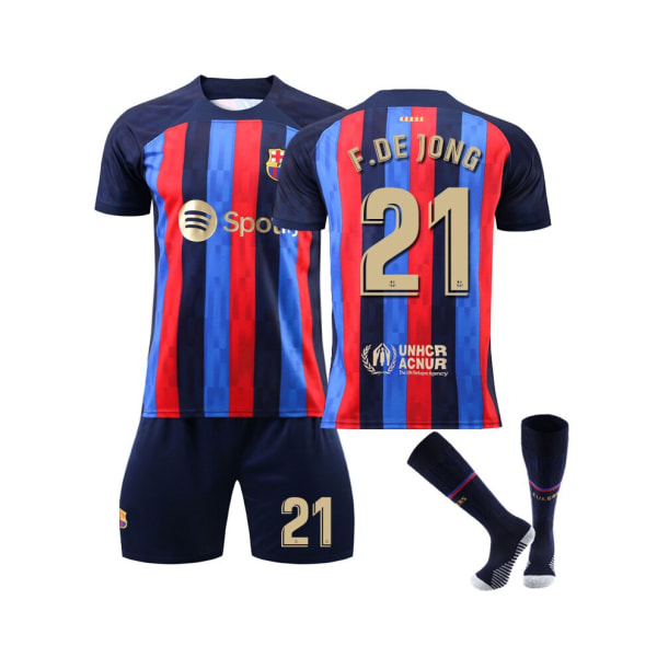 FC Barcelona Home Kit 2022/2023 F.De Jong No.21 Fotbollströja 3-delade kit för barn Vuxna 2XL(1885-195CM)