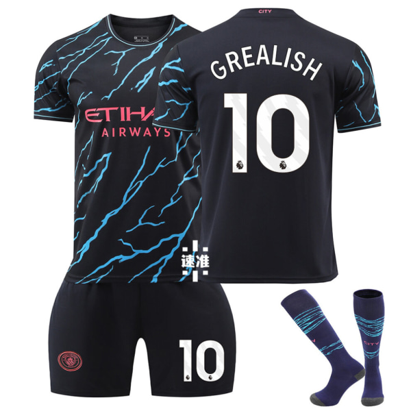 23-24 Manchester City Second Away Fotbollströja Set No.10 GREALISH Fotbollsset Uniform med strumpor för vuxna barn XL