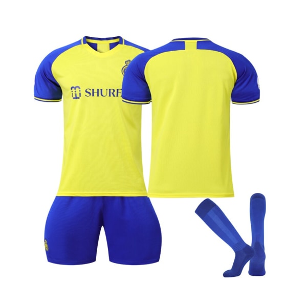(Al Nassr hemmatröja 2022/23 3-delad fotbollströjasats för barn, vuxna Svart 3XL