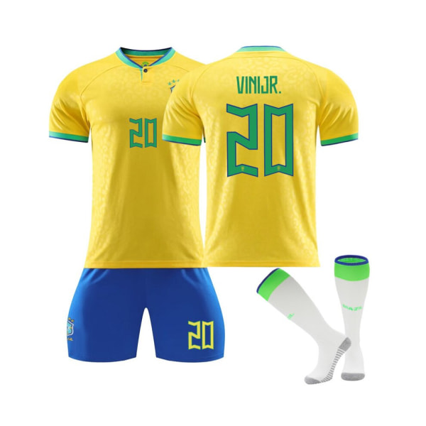 () 22-23 Brasilien Hemma fotbollströja Dräkt Set No.20 VINIJR. Fotbollsset Uniform med strumpor för vuxna barn 24