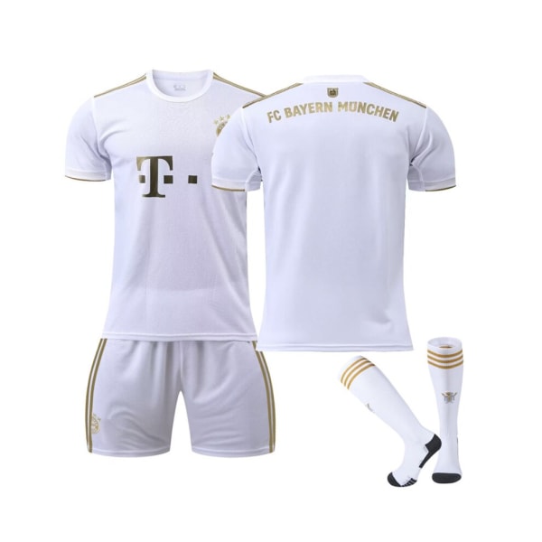 (Bayern 22/23 bortetröja fotbollströja 3-delade kit för barn, vuxna Rosa XL