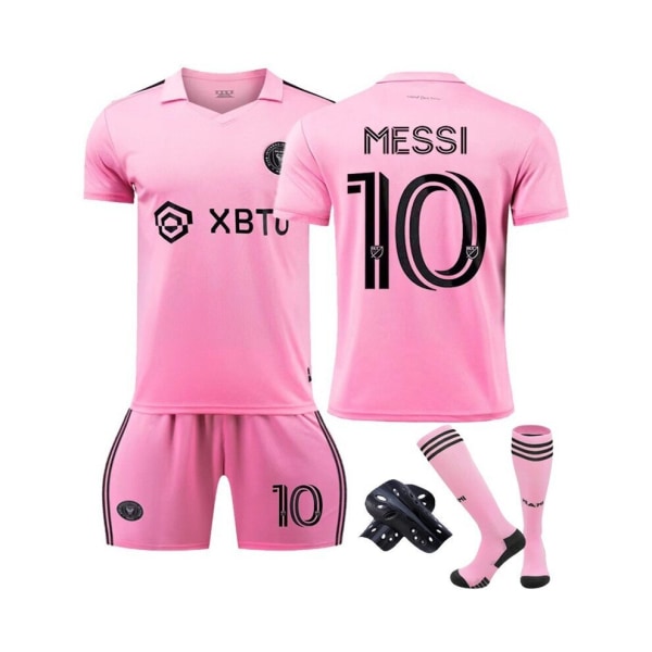 (Rosa, 24(8-9 år) Inter Miami Kid Messi #10 Football Kit Strip Fotbollströja T-shirt+Shorts+Strumpor+Pad Pink 24(8-9 Years)