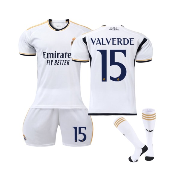 (Real Madrid 2023/24 Home Jersey Valverde No.15 Fotbollströja Kit för barn Vuxna M(170-175CM)
