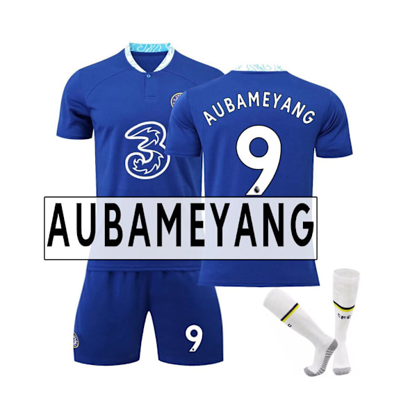 (Chelsea Home Stadium tröja 2022-23 Aubameyang No.9 fotbollströja 3-delade kit för barn Vuxna 18(100-110CM)
