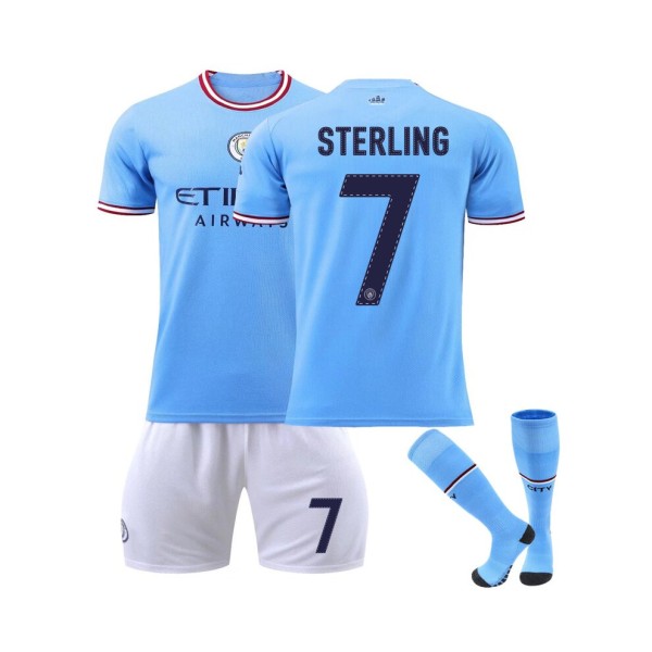 (Manchester City UEFA Champions League Final Edition Sterling No.7 fotbollströja 3-delade kit för barn Vuxna 26(145-150CM)
