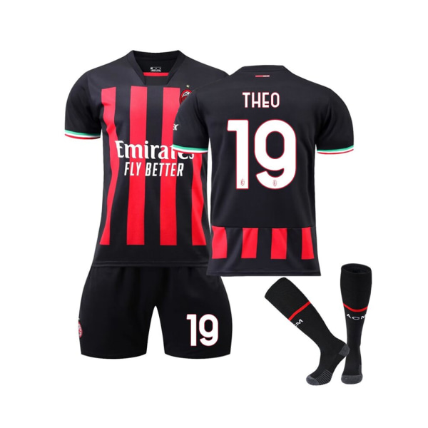 (AC Milan hemmatröja 2022/23 Theo No.19 fotbollströja 3-delade kit för barn Vuxna 22(130-135CM)
