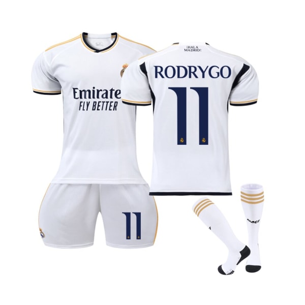 (Real Madrid 2023/24 Hemmetröja Rodrygo No.11 Fotbollströjasatser för barn Vuxna S(165-170CM)