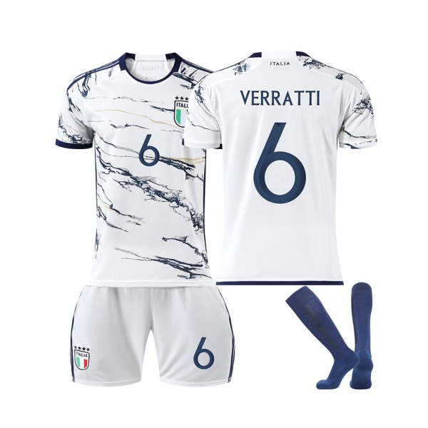(VERRATTL 6, ) EM 2023-2024 Italien borta fotbollströja med strumpor VERRATTL 6 Kids 26(140-150CM)